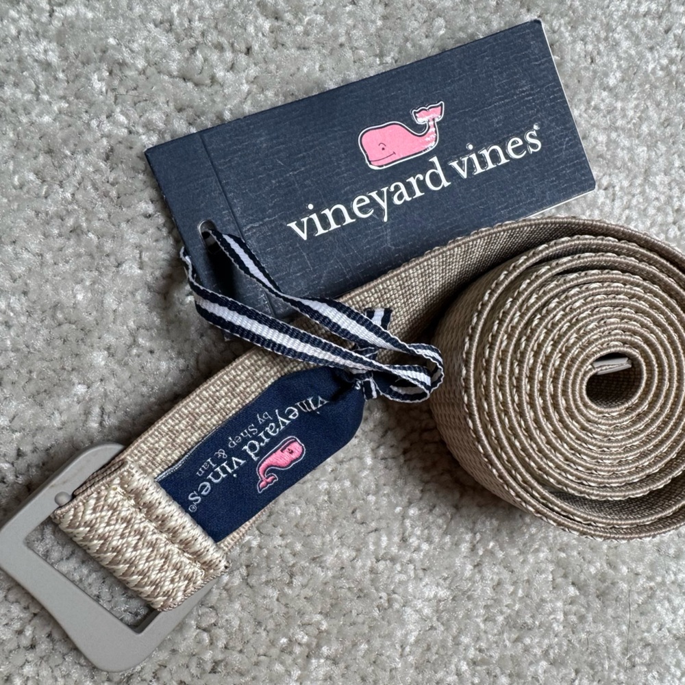 NWT Vineyard Vines Men LARGE Belt D-Ring Stretch Taupe Tan Beige Golf Preppy - Picture 3 of 5